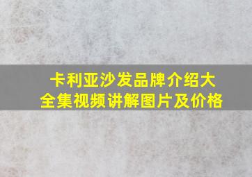 卡利亚沙发品牌介绍大全集视频讲解图片及价格