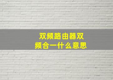 双频路由器双频合一什么意思