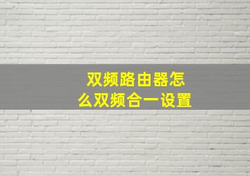 双频路由器怎么双频合一设置