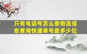 只有电话号怎么查物流信息查询快递单号是多少位