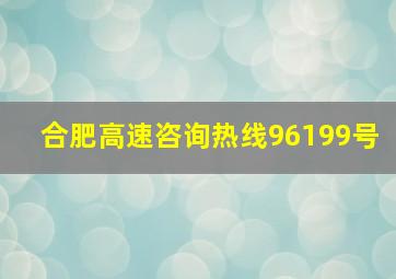 合肥高速咨询热线96199号