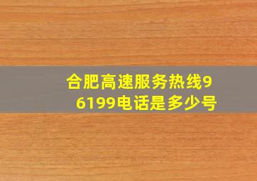 合肥高速服务热线96199电话是多少号