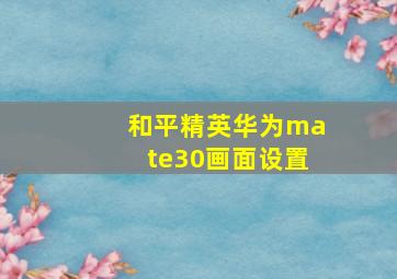 和平精英华为mate30画面设置