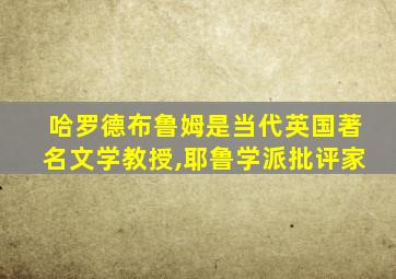 哈罗德布鲁姆是当代英国著名文学教授,耶鲁学派批评家