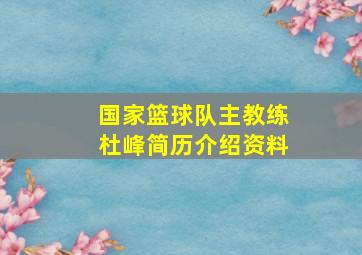 国家篮球队主教练杜峰简历介绍资料