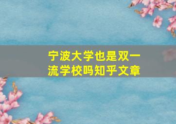 宁波大学也是双一流学校吗知乎文章