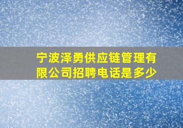 宁波泽勇供应链管理有限公司招聘电话是多少