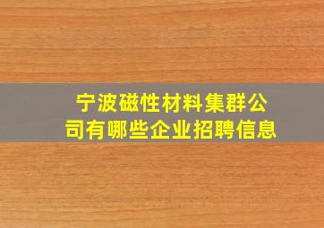 宁波磁性材料集群公司有哪些企业招聘信息