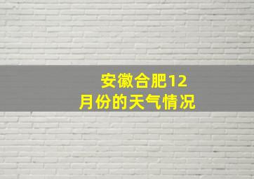 安徽合肥12月份的天气情况