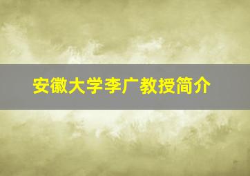 安徽大学李广教授简介