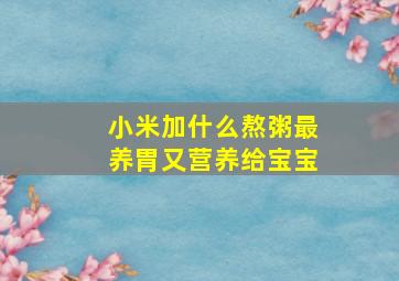 小米加什么熬粥最养胃又营养给宝宝