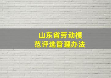 山东省劳动模范评选管理办法