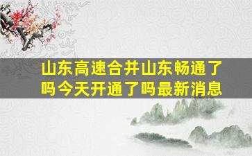 山东高速合并山东畅通了吗今天开通了吗最新消息