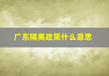 广东隔离政策什么意思