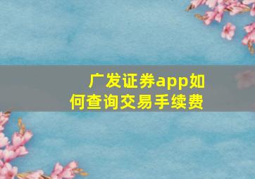 广发证券app如何查询交易手续费