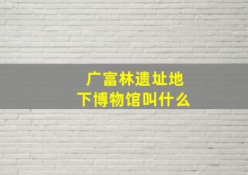 广富林遗址地下博物馆叫什么