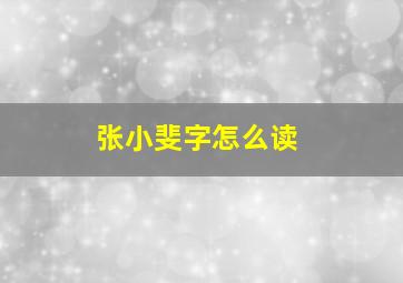 张小斐字怎么读