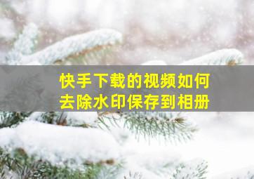 快手下载的视频如何去除水印保存到相册