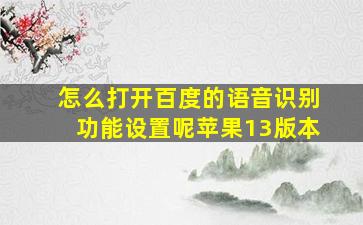 怎么打开百度的语音识别功能设置呢苹果13版本