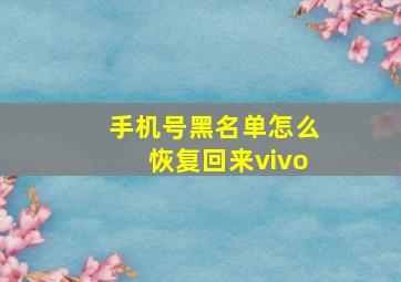 手机号黑名单怎么恢复回来vivo