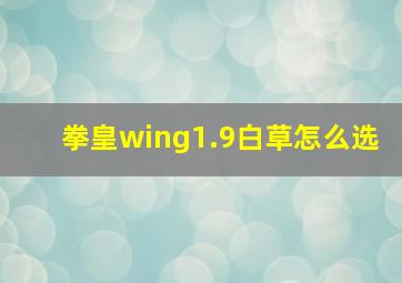 拳皇wing1.9白草怎么选