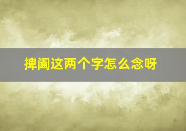 捭阖这两个字怎么念呀