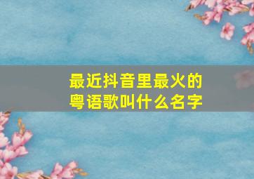 最近抖音里最火的粤语歌叫什么名字