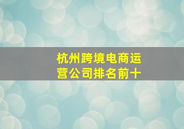 杭州跨境电商运营公司排名前十