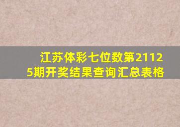 江苏体彩七位数第21125期开奖结果查询汇总表格