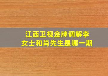 江西卫视金牌调解李女士和肖先生是哪一期