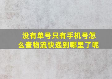 没有单号只有手机号怎么查物流快递到哪里了呢