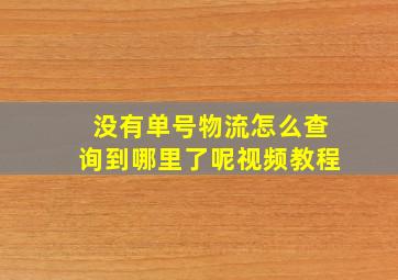 没有单号物流怎么查询到哪里了呢视频教程