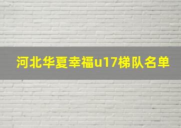 河北华夏幸福u17梯队名单