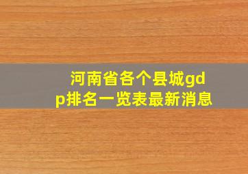 河南省各个县城gdp排名一览表最新消息