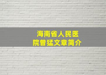 海南省人民医院曾猛文章简介