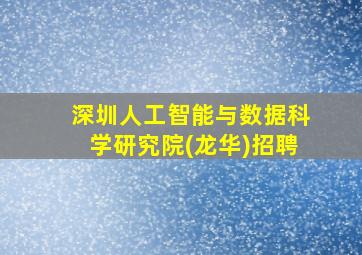 深圳人工智能与数据科学研究院(龙华)招聘