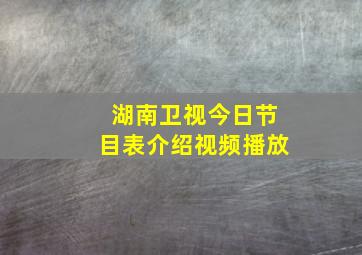 湖南卫视今日节目表介绍视频播放