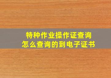 特种作业操作证查询怎么查询的到电子证书