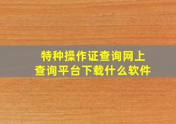 特种操作证查询网上查询平台下载什么软件