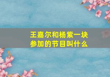 王嘉尔和杨紫一块参加的节目叫什么