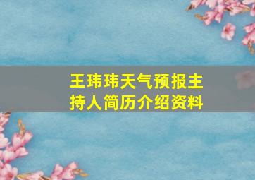 王玮玮天气预报主持人简历介绍资料