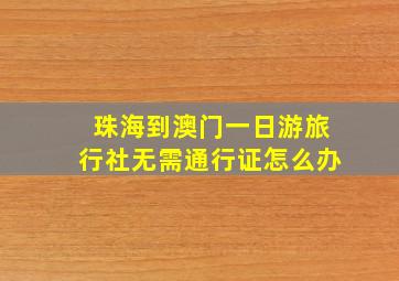 珠海到澳门一日游旅行社无需通行证怎么办