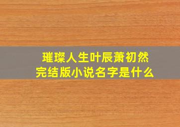 璀璨人生叶辰萧初然完结版小说名字是什么