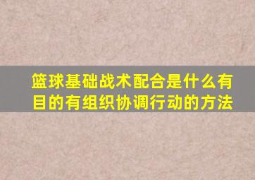 篮球基础战术配合是什么有目的有组织协调行动的方法