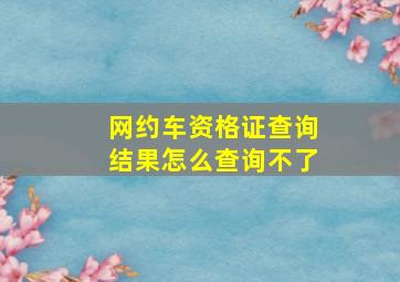 网约车资格证查询结果怎么查询不了