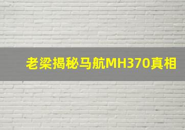 老梁揭秘马航MH370真相