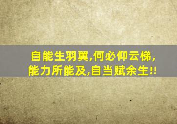 自能生羽翼,何必仰云梯,能力所能及,自当赋余生!!