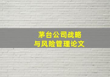 茅台公司战略与风险管理论文