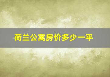 荷兰公寓房价多少一平