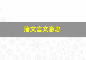 藩文言文意思